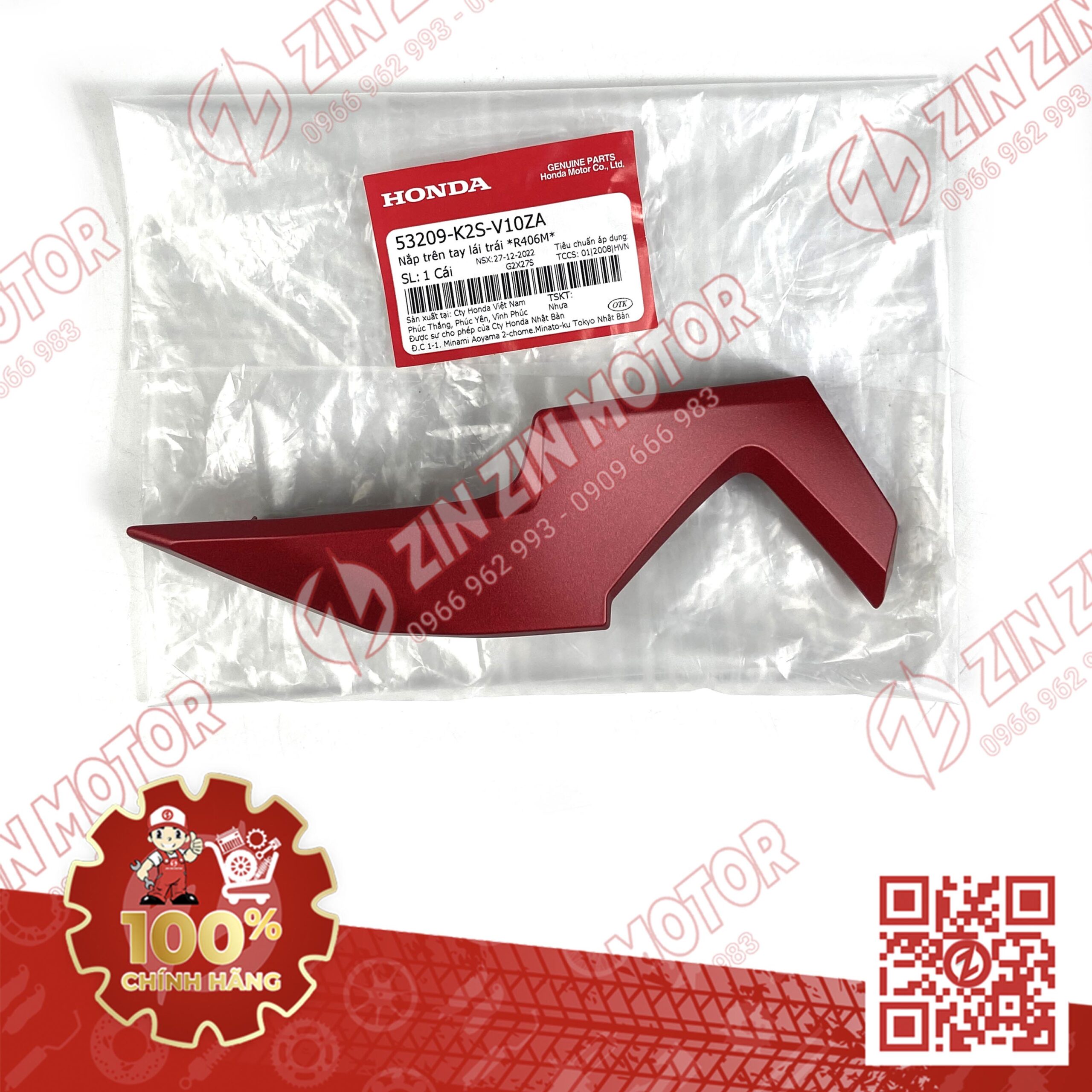 Ốp Nắp Trên Tay Lái, Tai Thỏ Vario 160, Click 160 Trái Đỏ Nhám R406M