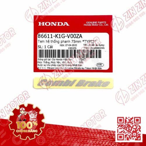 Tem Combi Brake Dè Trước AB 2020 2021, AirBlade 125 2020 2021 75mm TYPE2 86611K1GV00ZA Chính Hãng Honda