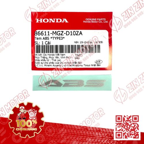 Tem Chữ ABS Dè Trước AB 2020 - 2023+, AirBlade 160 2022+, Air Blade 150 2020+ TYPE3 86611MGZD10ZA Chính Hãng Honda