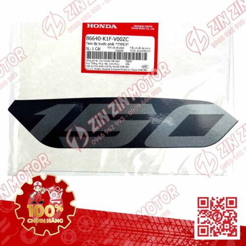 Tem Số 150 Ốp Trước Phải, Tem Cánh Yếm AB 2020 2021, AirBlade 150 Xám Đen Bạc 2020 86640K1FV00ZC Chính Hãng Honda