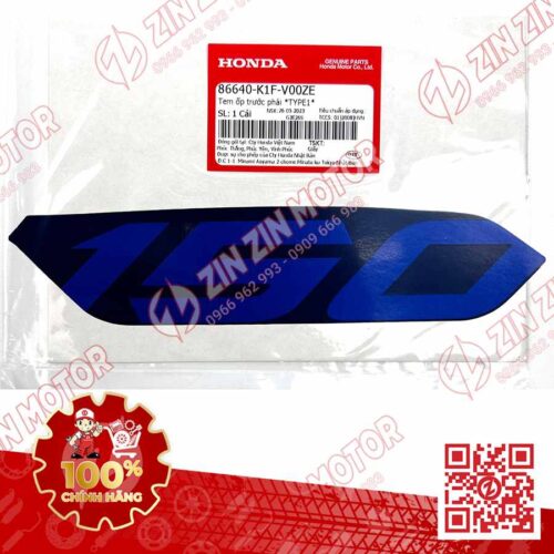 Tem Số 150 Ốp Trước Phải, Tem Cánh Yếm AB 2020 2021, AirBlade 150 Xanh Bạc 2020 86640K1FV00ZE Chính Hãng Honda