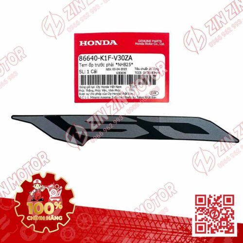 Tem Số 150 Ốp Trước Phải, Tem Cánh Yếm AB 2020 2021, AirBlade 150 Đen Bạc 2021 86640K1FV30ZA Chính Hãng Honda