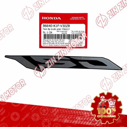 Tem Số 150 Ốp Trước Phải, Tem Cánh Yếm AB 2020 2021, AirBlade 150 Xám Bạc Đen 2021 86640K1FV30ZB Chính Hãng Honda