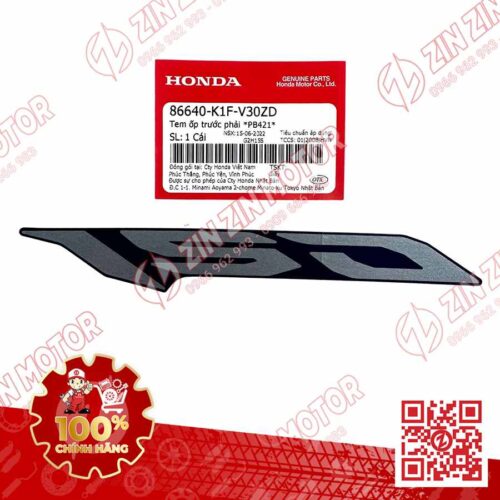 Tem Số 150 Ốp Trước Phải, Tem Cánh Yếm AB 2020 2021, AirBlade 150 Xanh Bạc Đen 86640K1FV30ZD Chính Hãng Honda