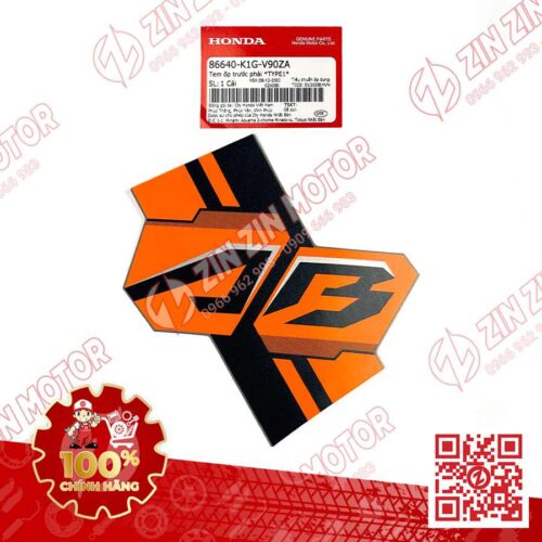 Tem Ốp Trước Phải, Tem Cánh Yếm AB 2020 2021, AirBlade 125 Xám Xi Măng (Xám Chuột) 2022 86640K1GV90ZA Chính Hãng Honda