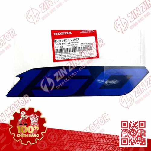 Tem Số 150 Ốp Trước Trái, Tem Cánh Yếm AB 2020 2021, AirBlade 150 Xanh Bạc 2020 86641K1FV10ZA Chính Hãng Honda
