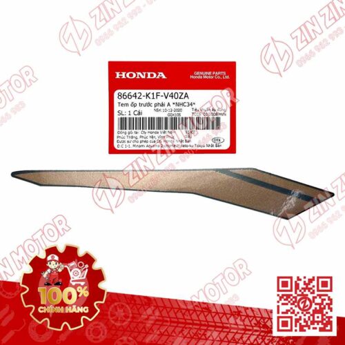 Tem Ốp Trước Trái A, Tem Cánh Yếm AB 2020 2021, AirBlade 150 Xanh Xám Đen 2021 86642K1FV40ZA Chính Hãng Honda