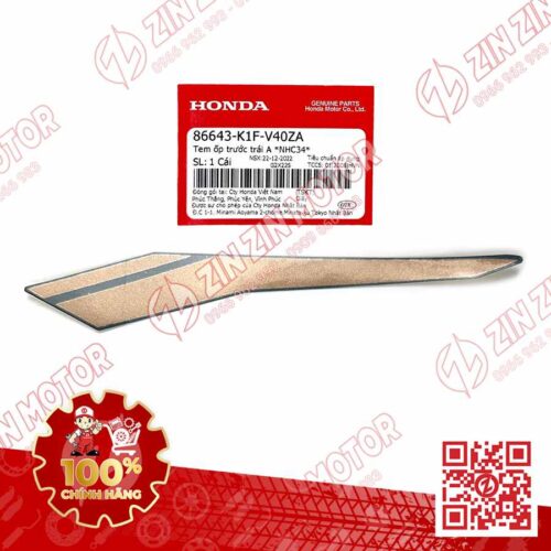 Tem Ốp Trước Trái A, Tem Cánh Yếm AB 2020 2021, AirBlade 150 Xanh Xám Đen 2021 86643K1FV40ZA Chính Hãng Honda