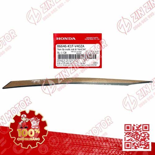 Tem Ốp Trước Trái B, Tem Cánh Yếm AB 2020 2021, AirBlade 150 Xanh Xám Đen 2021 86646K1FV40ZA Chính Hãng Honda