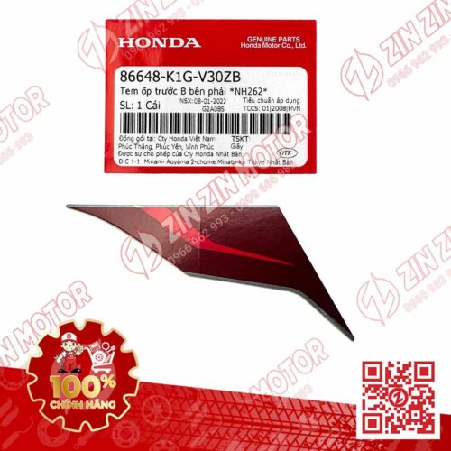 Tem Ốp Trước Phải B, Tem Cánh Yếm AB 2020 2021, AirBlade 125 Xám Đen 2021 86648K1GV30ZB Chính Hãng Honda