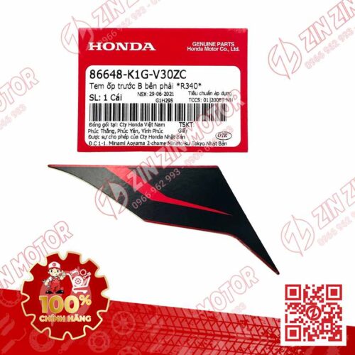 Tem Ốp Trước Phải B, Tem Cánh Yếm AB 2020 2021, AirBlade 125 Đỏ Đen 2021 86648K1GV30ZC Chính Hãng Honda