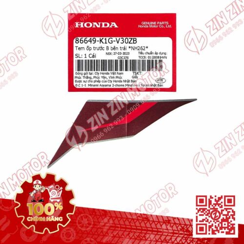 Tem Ốp Trước Trái B, Tem Cánh Yếm AB 2020 2021, AirBlade 125 Xám Đen 2021 86649K1GV30ZB Chính Hãng Honda