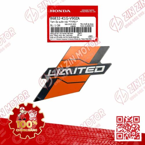 Tem Bụng Sau Trái, Tem Ốp Sườn AB 2020 2021, Air Blade 125 Xám Xi Măng (Xám Chuột) 2022 86832K1GV90ZA Chính Hãng Honda