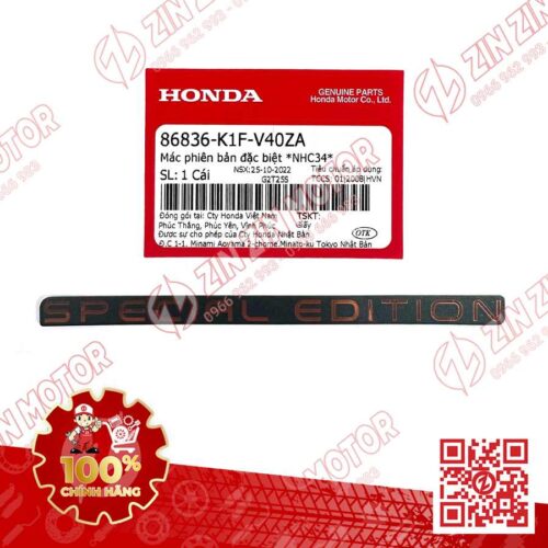 Tem Chữ Special Edition Bụng Sau, Tem Ốp Sườn AB 2020 2021, AirBlade 150 Xanh Xám Đen 2021 86836K1FV40ZA Chính Hãng Honda