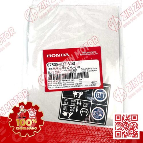 Tem Thông Số Lốp Và Xích Tải AB 160 2022 2023+ (AirBlade) 87505K2ZV00 Chính Hãng Honda