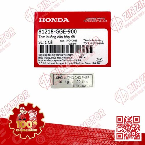 Tem Hướng Dẫn Tải Trọng, Hộp Đồ AB 150, Air Blade 125 2020 2021, Lead 110 81218GGE900 Chính Hãng Honda