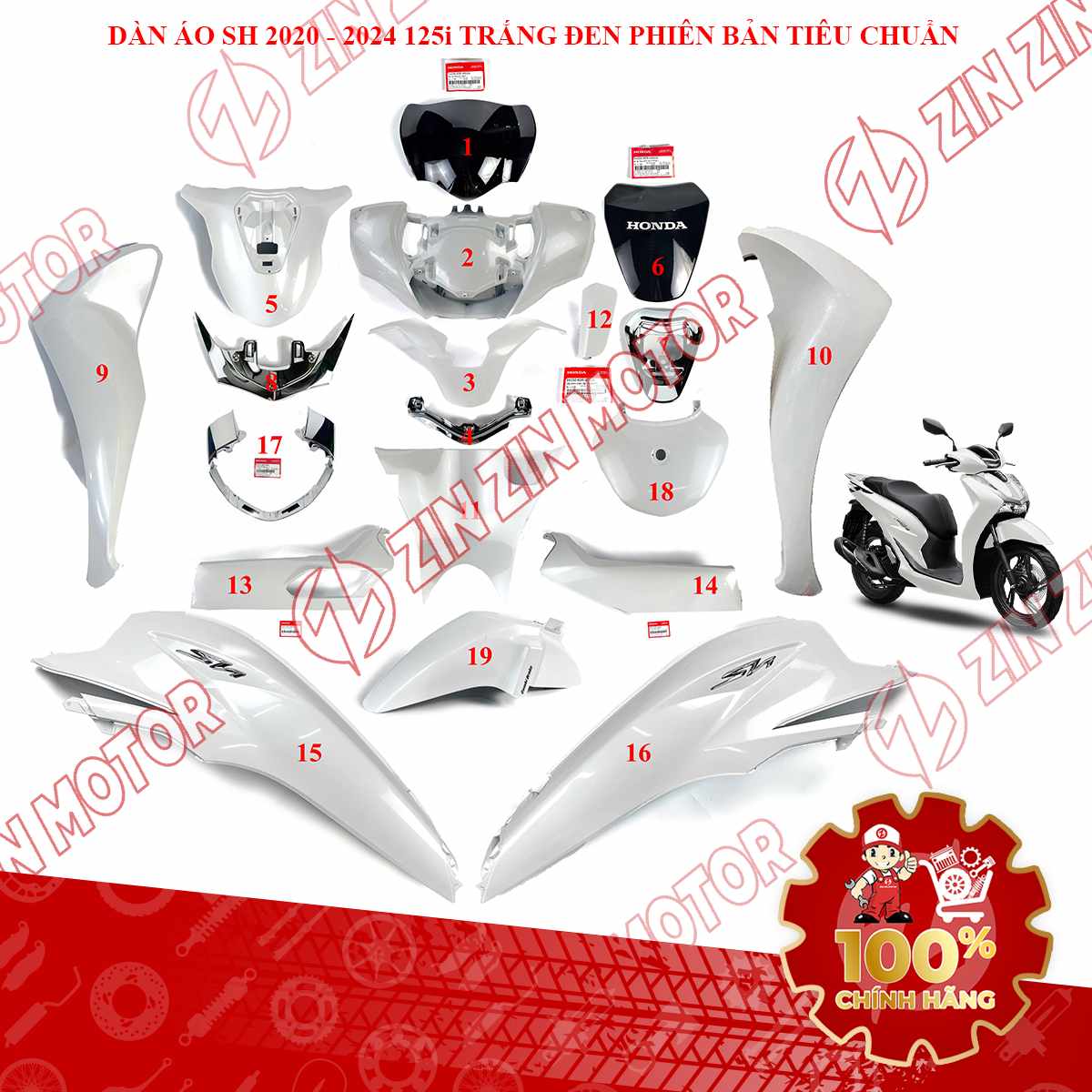 Dàn Áo SH 125i 2020 2021 2022, SH125i 2023 2024 Trắng Đen Phiên Bản Tiêu Chuẩn 1-compressed