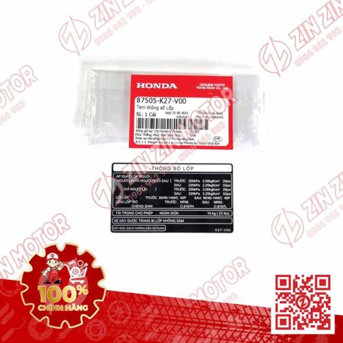 Tem Thông Số Lốp AB 2016, Air Blade 125 2017 87505K27V00 Chính Hãng Honda