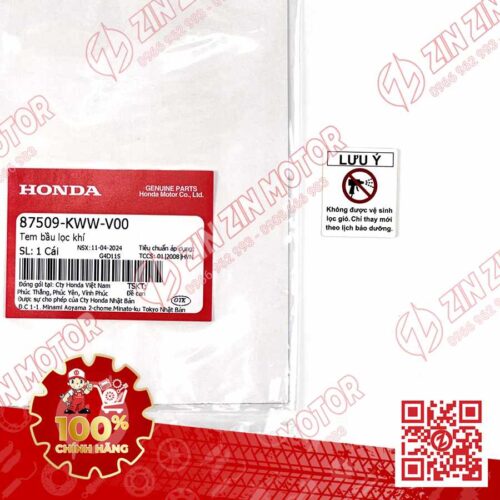 TEM BẦU LỌC GIÓ FUTURE 125 MẬP, FUTURE FI 125, FUTURE BXC 125 2014 2015 2016 2017 87509-KWW-V00 CHÍNH HÃNG