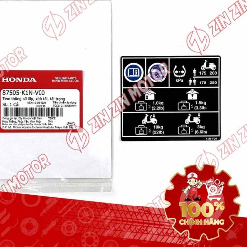 TEM THÔNG SỐ LỐP, TẢI TRỌNG XE SH MODE 2020 2021 2022 2023 ĐỜI 2020-2023 87505K1NV00 CHÍNH HÃNG