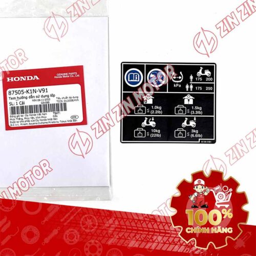 TEM THÔNG SỐ LỐP, TẢI TRỌNG XE SH MODE 2024 ĐỜI 2024 87505K1NV91 CHÍNH HÃNG
