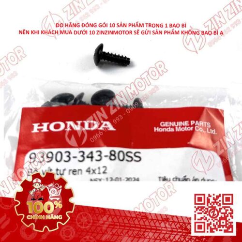 VÍT TỰ REN 4X12MM ĐEN DÙNG CHUNG NHIỀU DÒNG XE HONDA 9390334380 CHÍNH HÃNG