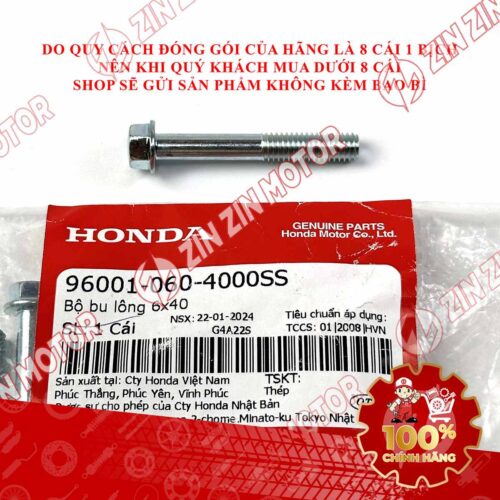 BU LÔNG LỤC GIÁC 6X40MM BẠC DÙNG CHUNG NHIỀU DÒNG XE HONDA 960010604000SS CHÍNH HÃNG