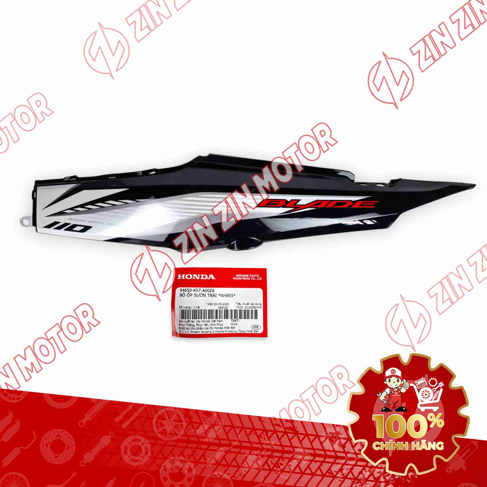 ỐP SƯỜN WAVE BLADE 110 ĐEN TRẮNG 2017 BẢN TIÊU CHUẨN BÊN TRÁI 64650K57A00ZA CHÍNH HÃNG