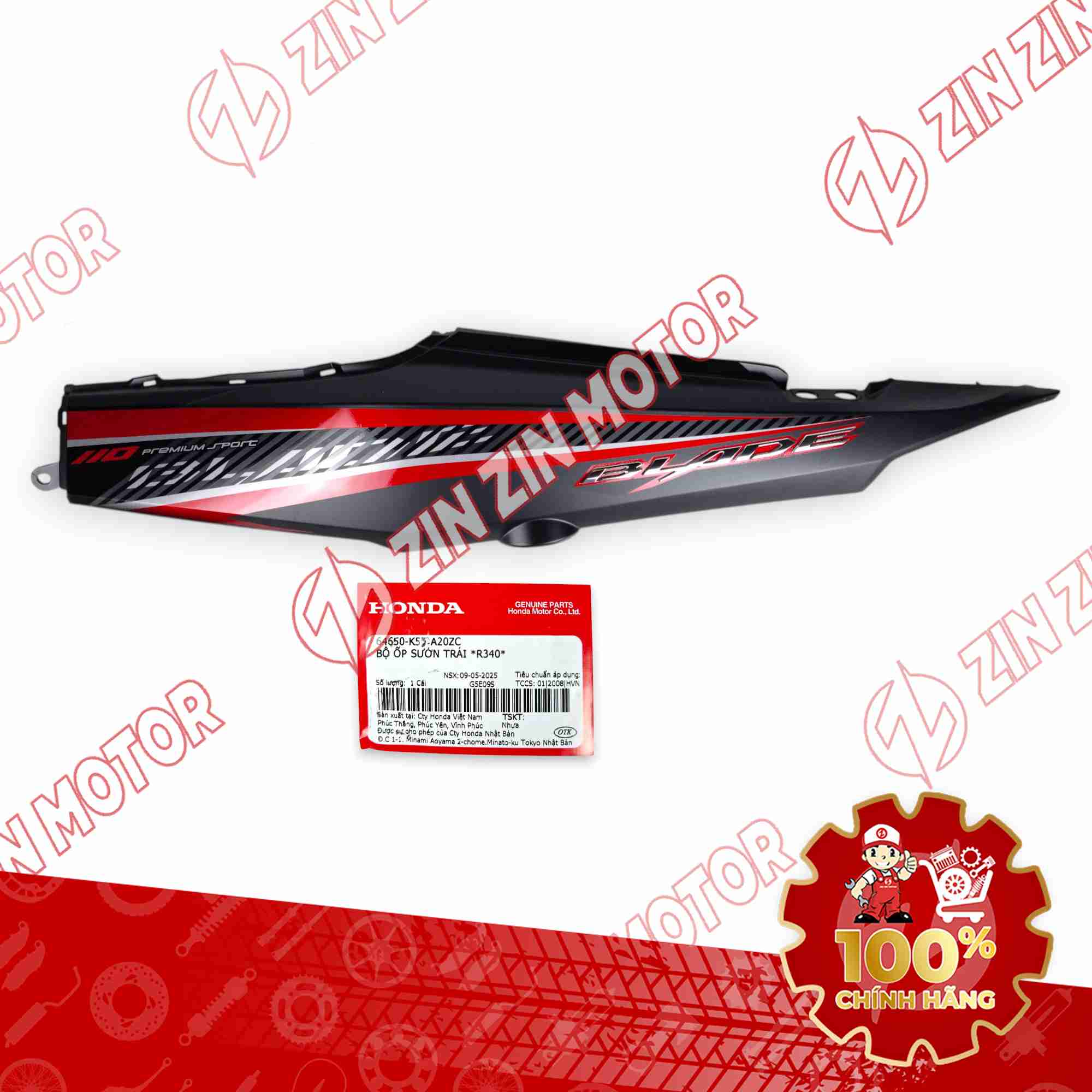 ỐP SƯỜN WAVE BLADE 110 ĐEN ĐỎ 2017 BẢN THỂ THAO BÊN TRÁI 64650K57A20ZC CHÍNH HÃNG