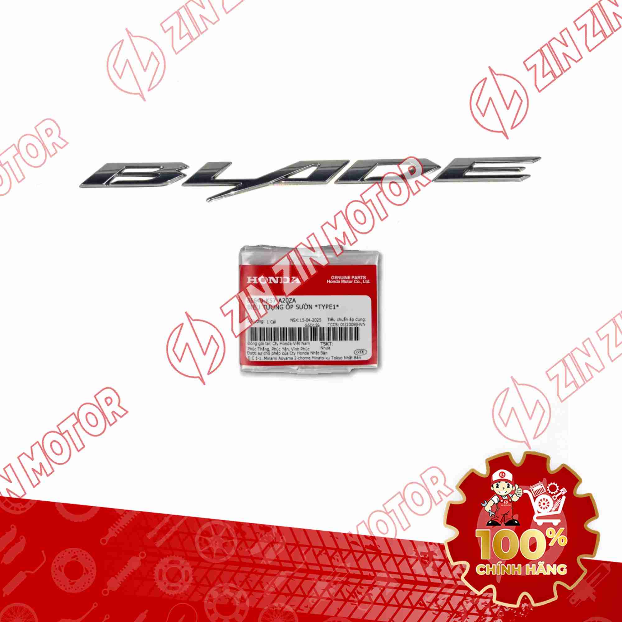 TEM CHỮ NỔI BLADE XE WAVE BLADE 110 2017 -2025 CHỮ NỔI CHROME 86649K57A20ZA CHÍNH HÃNG