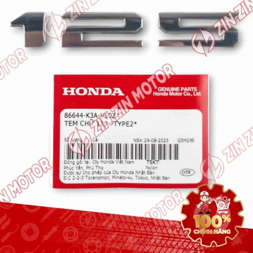 TEM SỐ 125  YẾM XE AIR BLADE (AB) 125 2025 TRẮNG NỀN BẠC 86644K3AV50ZA CHÍNH HÃNG