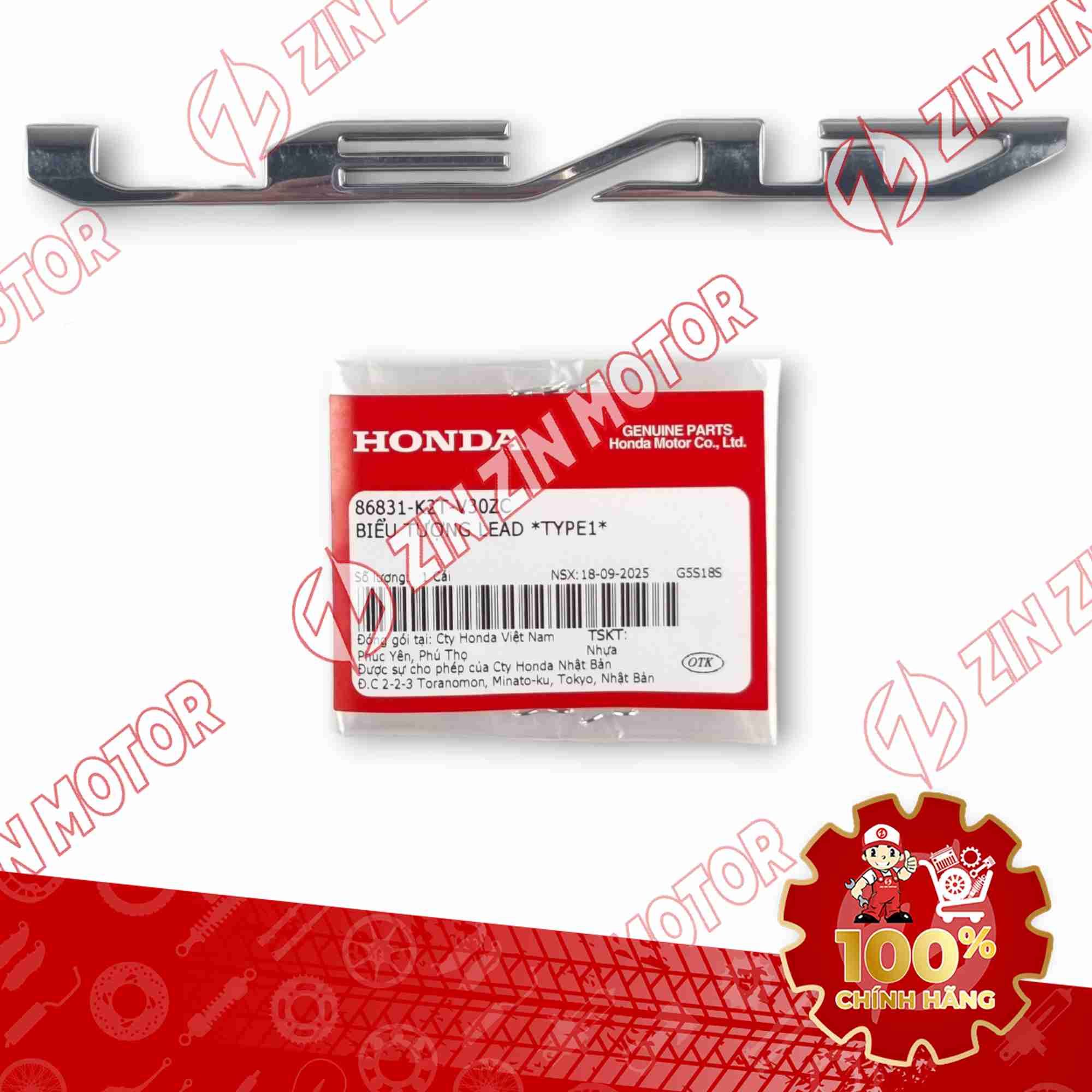 TEM CHỮ NỔI LEAD XE LEAD 125 2025 MÀU BẠC CROME 86831K2TV30ZC CHÍNH HÃNG