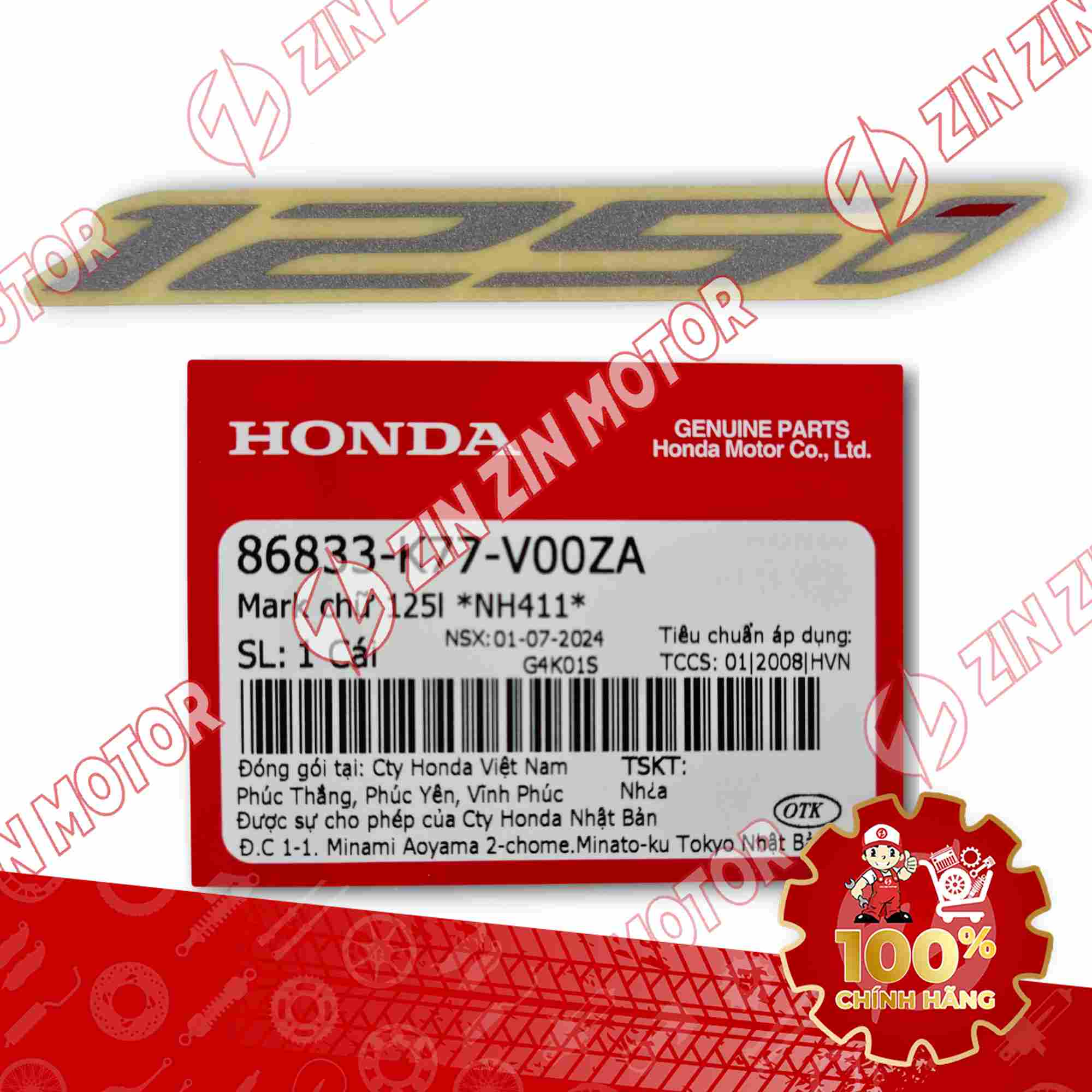 TEM CHỮ 125i XE SH 125i 2017 2018 2019 TEM TYPE 1 86833K77V00ZA CHÍNH HÃNG