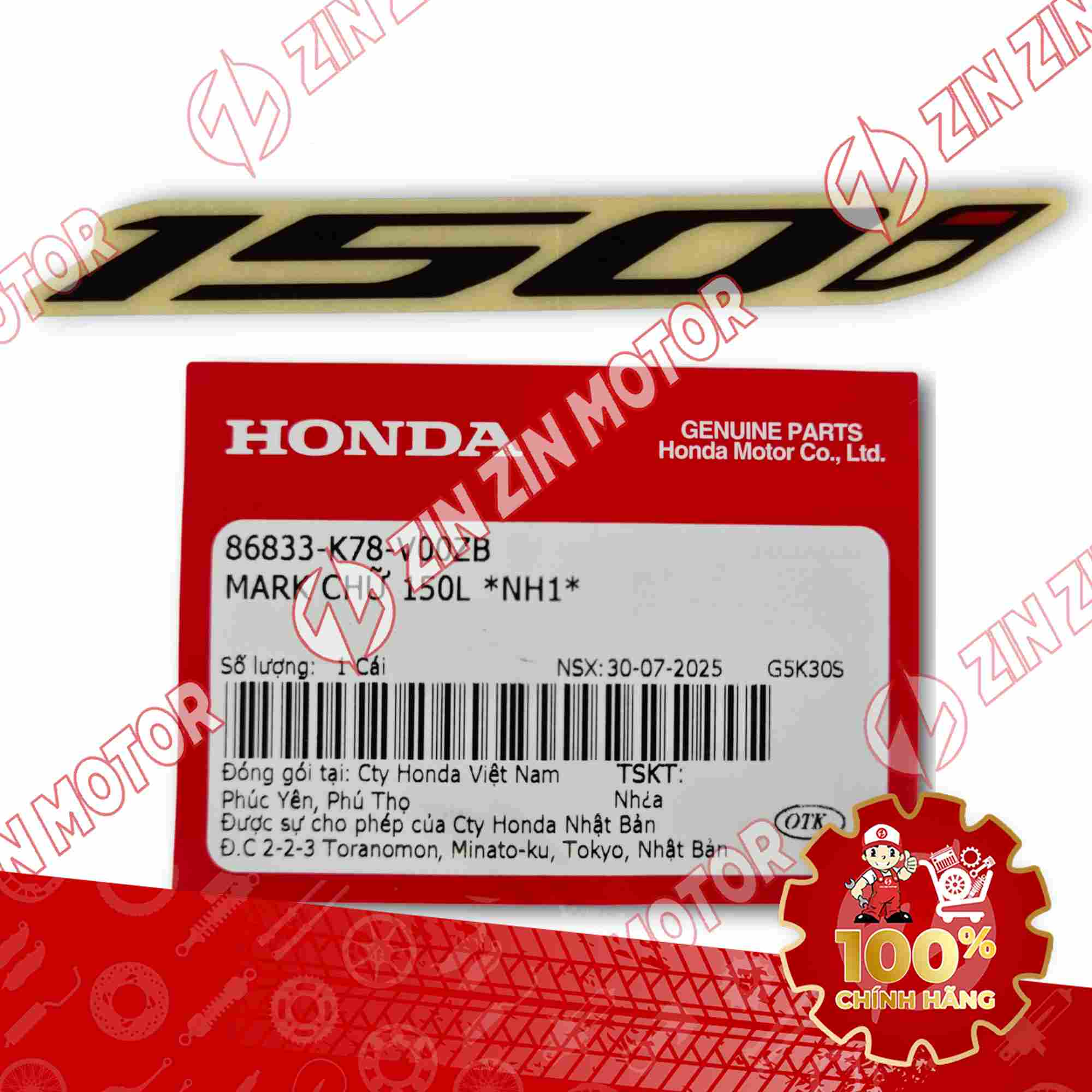 TEM CHỮ 150i XE SH 150i 2017 2018 2019 TEM TYPE 4 86833K78V00ZB CHÍNH HÃNG