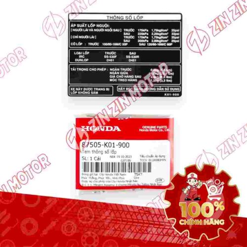 TEM THÔNG SỐ LỐP XE SH 125i/150i 2017 2018 2019 87505K01900 CHÍNH HÃNG